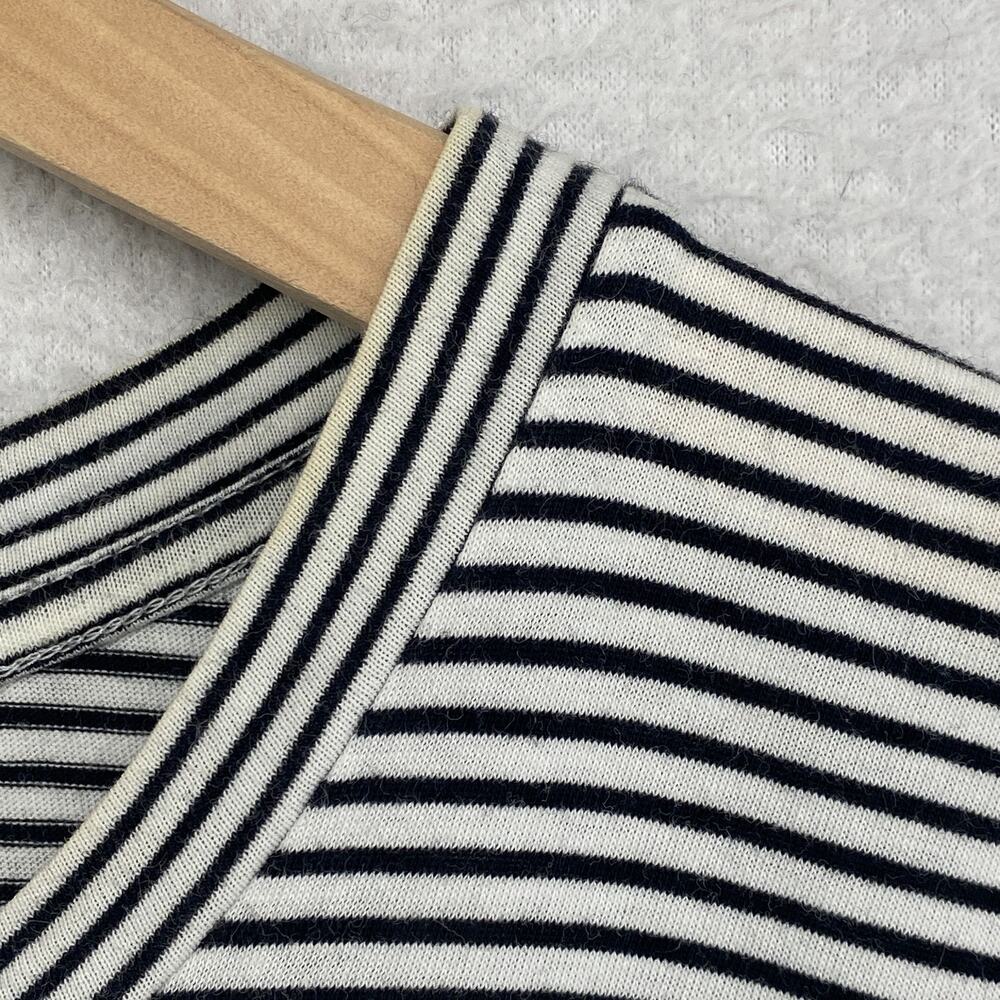 EILEEN FISHER Top L Organic Cotton Jersey Crew Neck Striped Short Sleeve Black